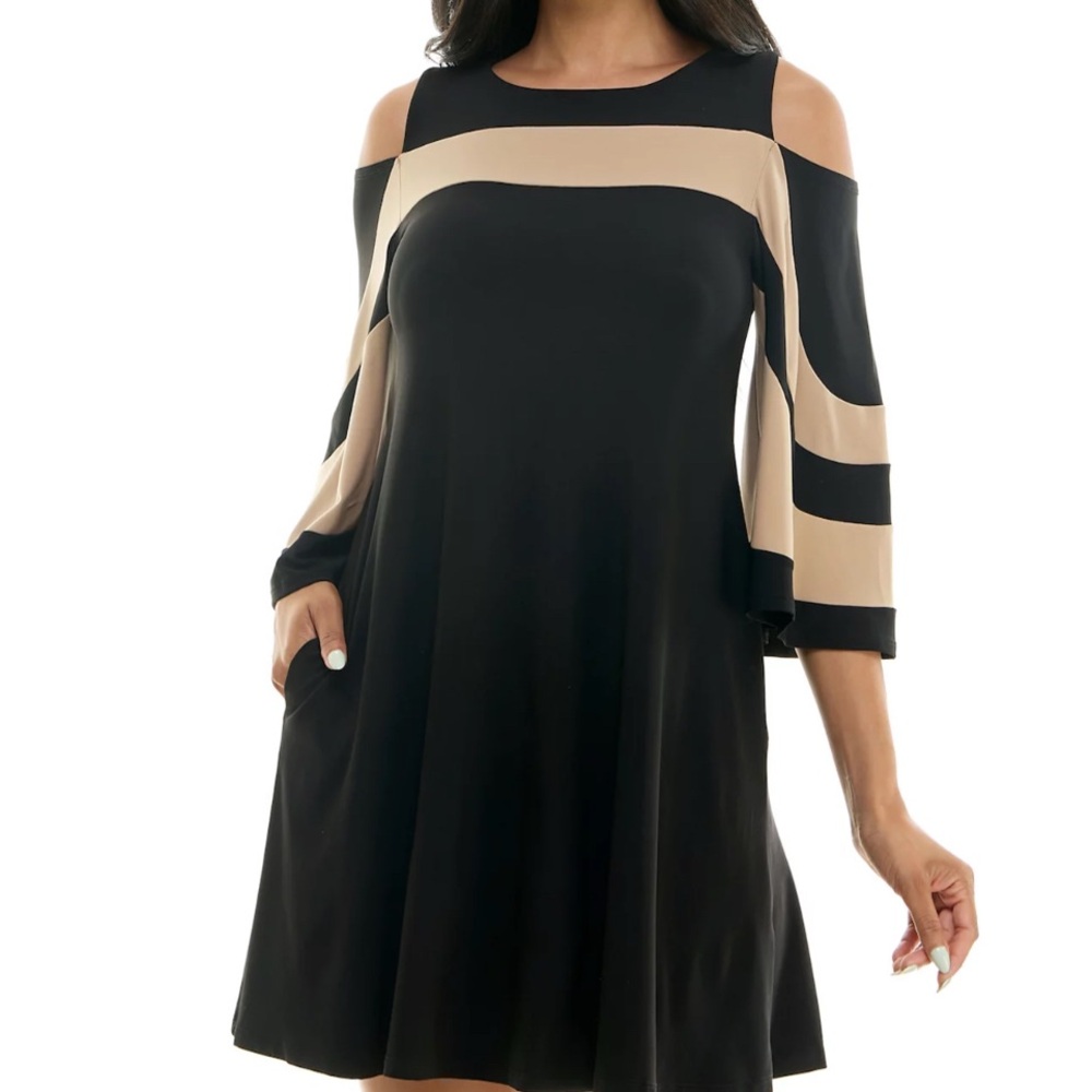 Black Dress Women's Nina Leonard Draped Sleeve A-line ColdShoulder Dress Size 2X